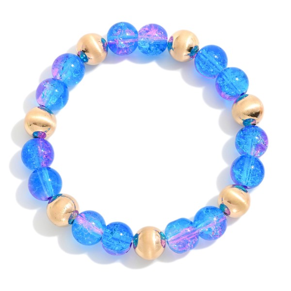 Wholesale crackle Glass Beaded Stretch Bracelet Gold Tones D