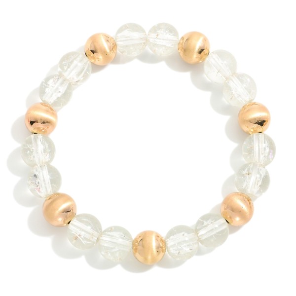 Wholesale crackle Glass Beaded Stretch Bracelet Gold Tones D
