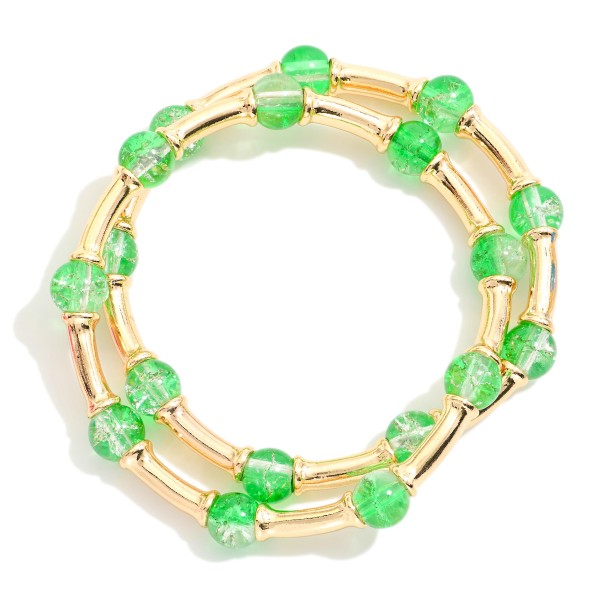 Wholesale two Gold Bamboo Tube Bead Glass Bead Stretch Bracelets D