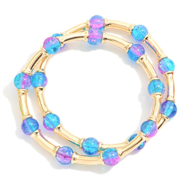 Wholesale two Gold Bamboo Tube Bead Glass Bead Stretch Bracelets D