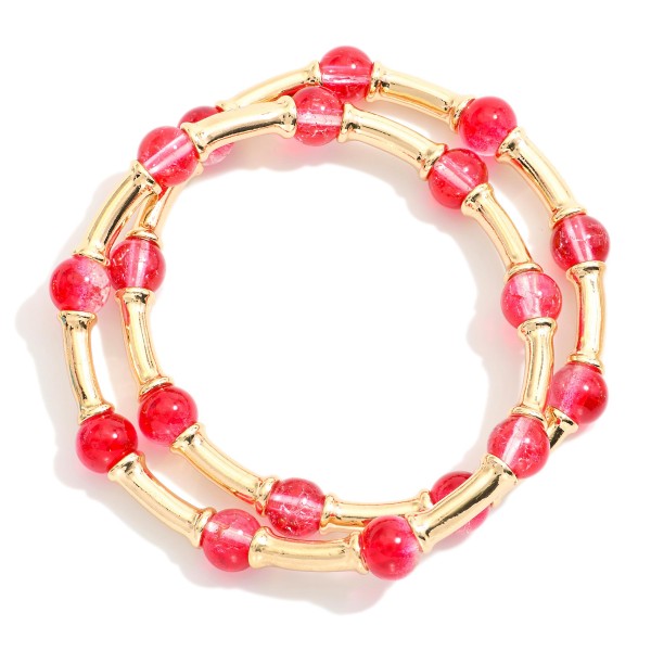 Wholesale two Gold Bamboo Tube Bead Glass Bead Stretch Bracelets D