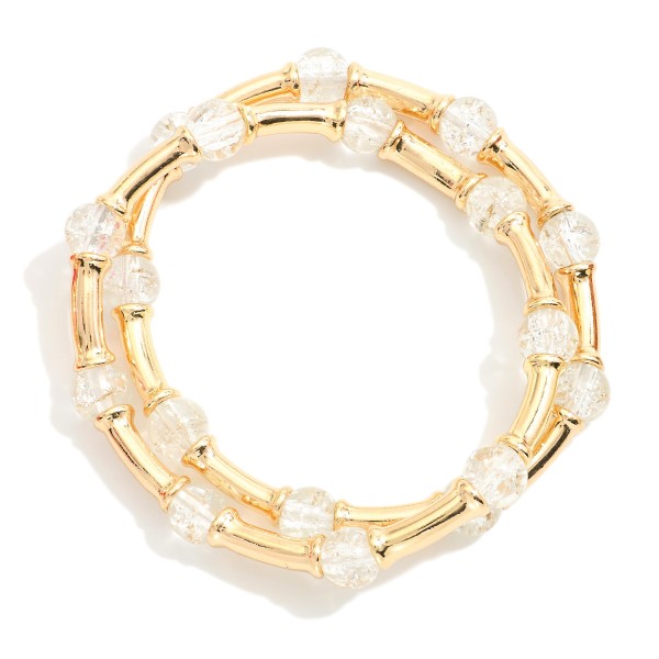 Wholesale two Gold Bamboo Tube Bead Glass Bead Stretch Bracelets D
