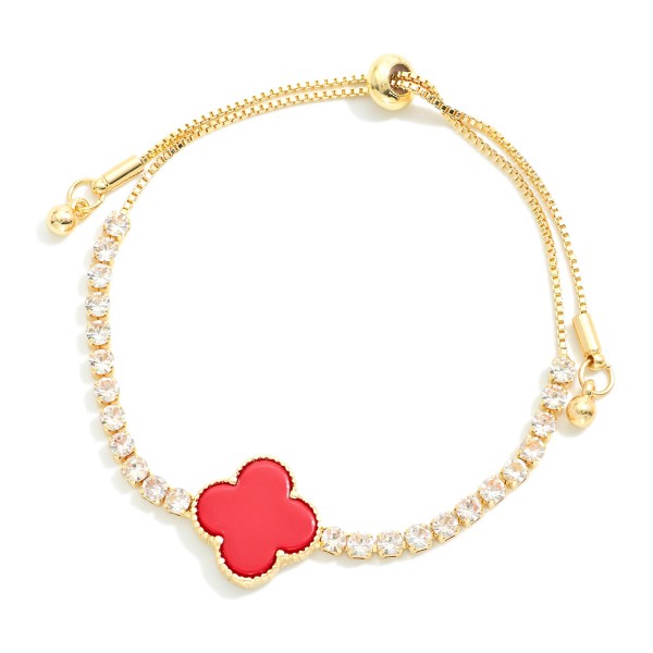 Wholesale rhinestone Chain Bracelet Clover Bolo Slide Adjustment Adjustable D