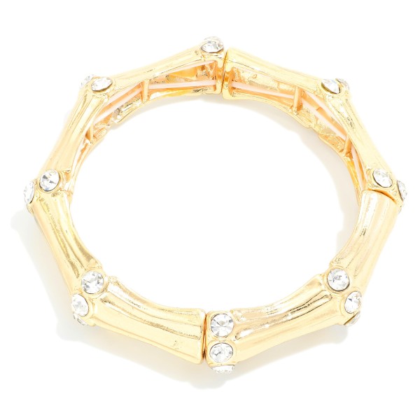 Metal Tone Bamboo Bangle Stretch Bracelet with Rhinestone Details 

- Approximately 2.75" D