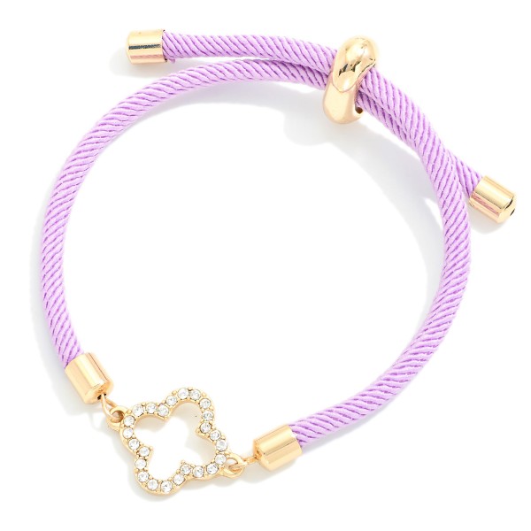 Wholesale twisted Rope Bracelet Rhinestone Studded Clover Charm Bolo Slide Adjus
