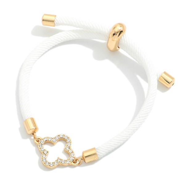 Wholesale twisted Rope Bracelet Rhinestone Studded Clover Charm Bolo Slide Adjus