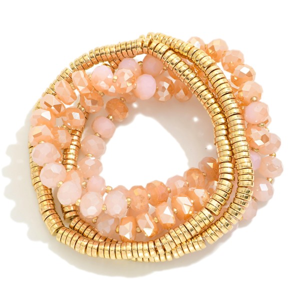 Wholesale set Five Faceted Glass Bead Gold Disc Beaded Bracelets D