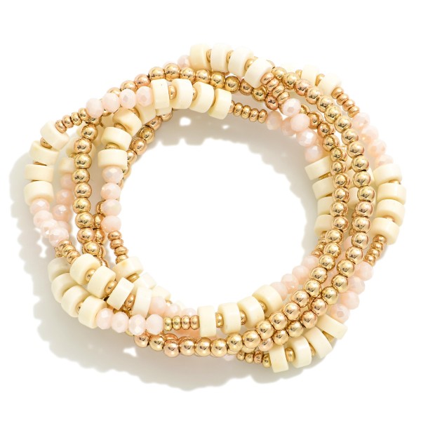 Wholesale set Five Natural Stone Gold Beaded Stretch Bracelets D