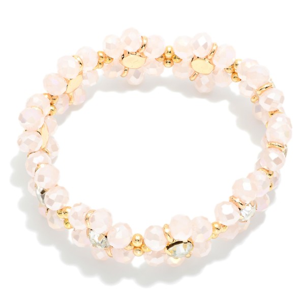 Wholesale faceted Glass Bead Rhinestone Flowers Stretch Bracelet D