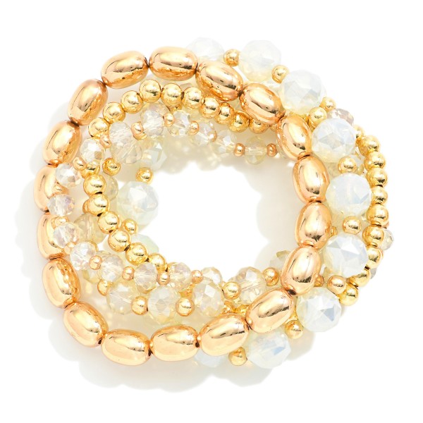 Wholesale set Five Faceted Glass Metal Beaded Stretch Bracelets D