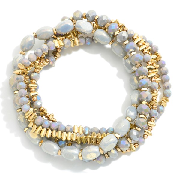 Wholesale set Five Beaded Stretch Bracelets Squared Glass Oval Faceted Glass Gol