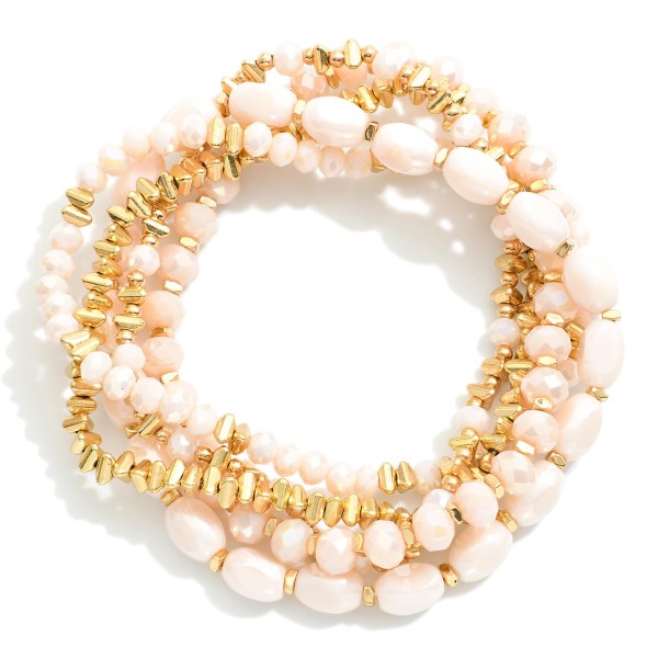Wholesale set Five Beaded Stretch Bracelets Squared Glass Oval Faceted Glass Gol