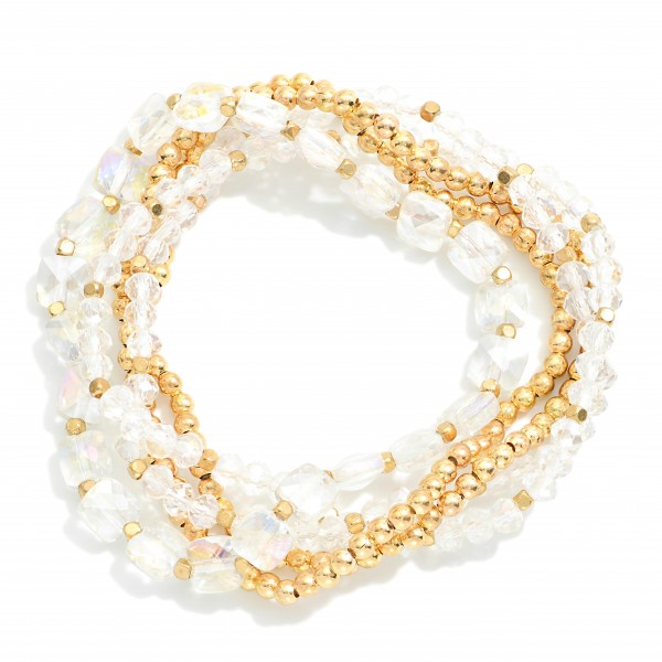 Wholesale set Five Beaded Bracelets Faceted Metal Beads Cushion Square Cut Beads