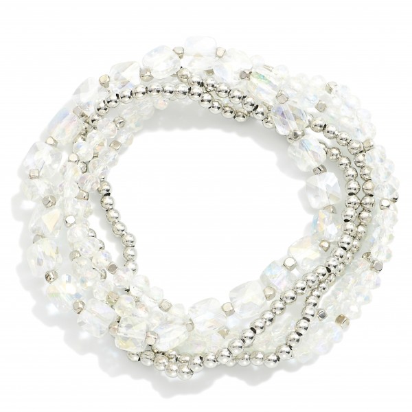 Wholesale set Five Beaded Bracelets Faceted Metal Beads Cushion Square Cut Beads