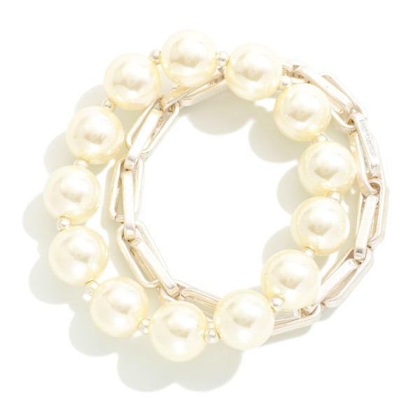 Wholesale set Two Pearl Beaded Chain Link Stretch Bracelets D