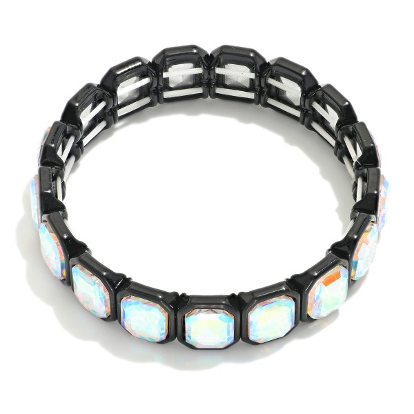 Wholesale linked Cushion Cut Glass Crystal Rhinestones Stretch Bracelet D