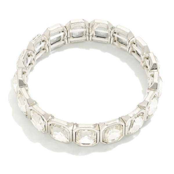 Wholesale linked Cushion Cut Glass Crystal Rhinestones Stretch Bracelet D