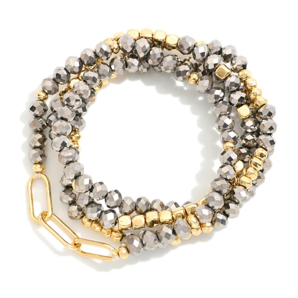 Wholesale set Four Beaded Stretch Bracelets Faceted Beads Gold Tones Chain Link
