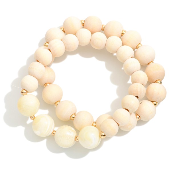 Wholesale two Wood Beaded Marble Beaded Stretch Bracelets D