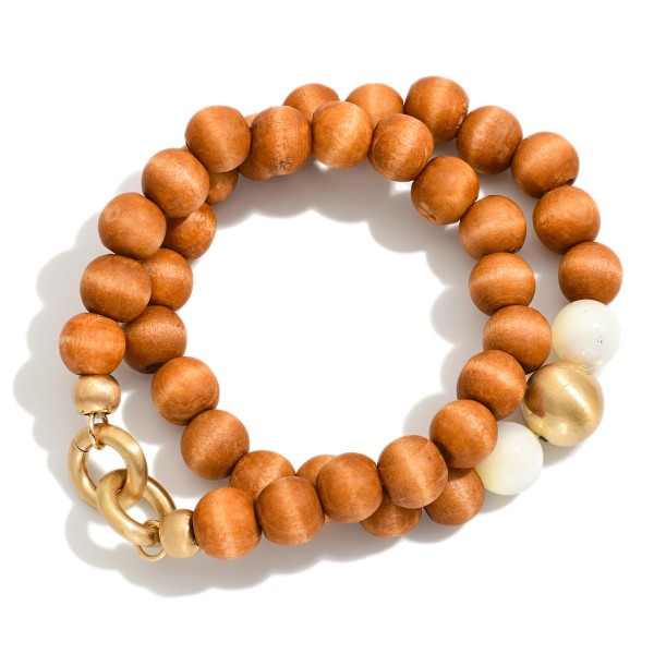 Wholesale two Wood Beaded Stretch Bracelets Brushed Gold Marble Bead Bracelets D