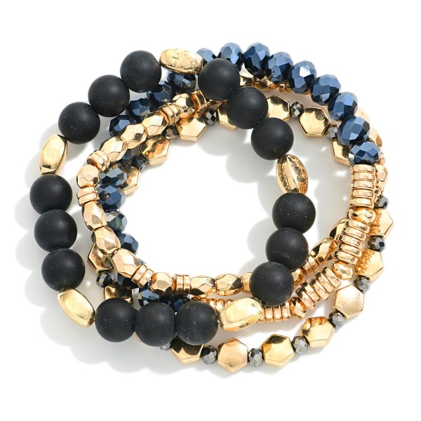 Wholesale set Four Mixed Media Beaded Stretch Bracelets Semi Precious Natural St