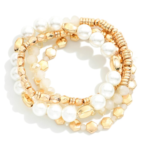Wholesale set Four Mixed Media Beaded Stretch Bracelets Semi Precious Natural St