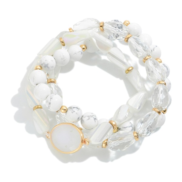 Wholesale set Three Natural Stone Faceted Glass Beads Stretch Bracelets Large Fa