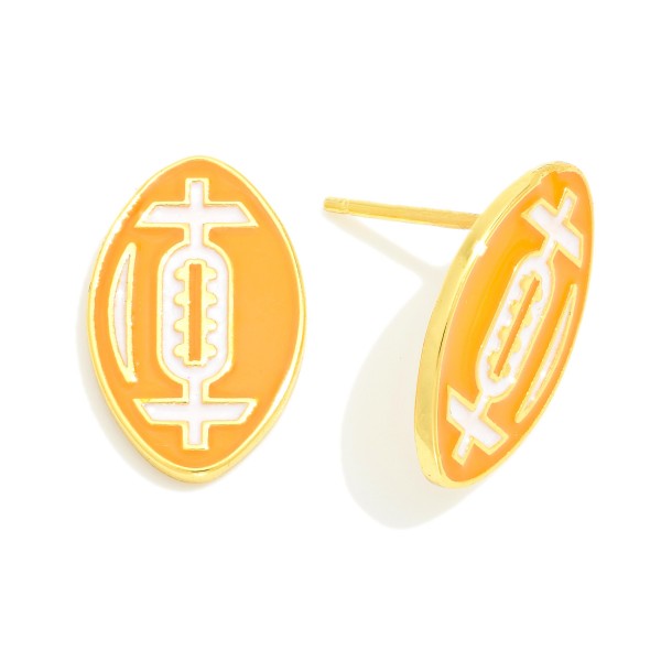 Enamel Coated Gold Dipped Football Stud Earrings

- Gold Dipped
- Sterling Silver Post
- Made in Korea
- Approximately .5" W