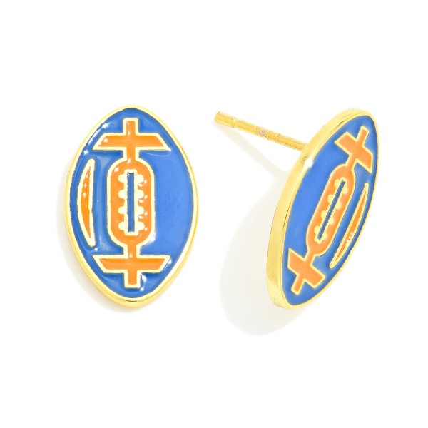 Enamel Coated Gold Dipped Football Stud Earrings

- Gold Dipped
- Sterling Silver Post
- Made in Korea
- Approximately .5" W