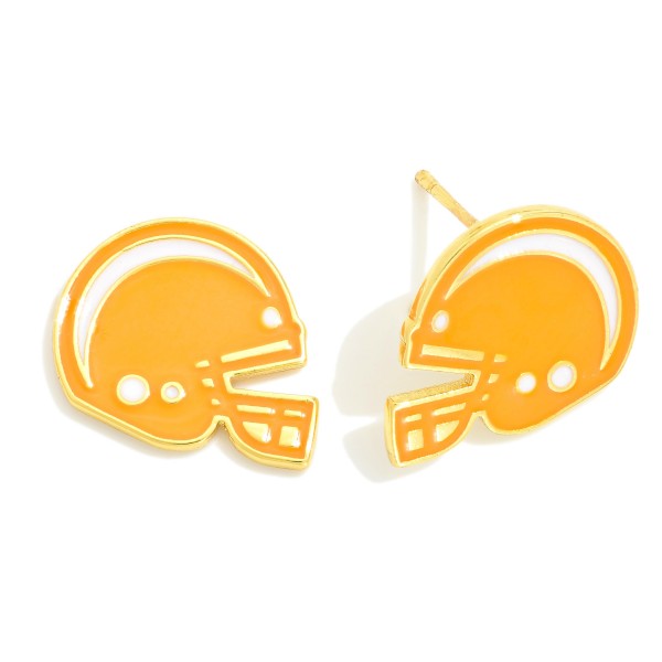 Enamel Coated Gold Dipped Football Helmet Stud Earrings

- Gold Dipped
- Sterling Silver Post
- Made in Korea
- Approximately .5" W