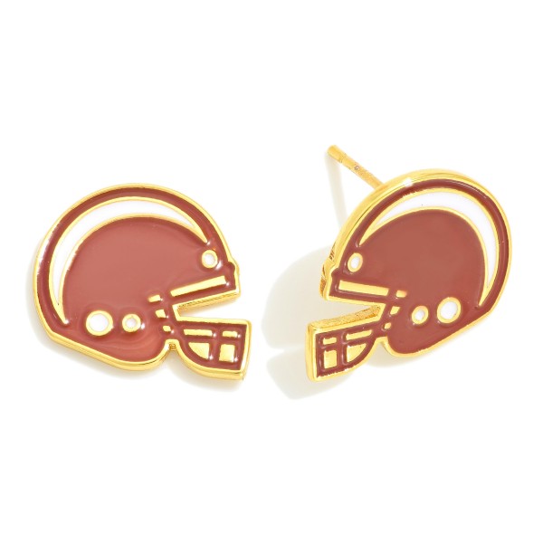 Wholesale enamel Gold Dipped Football Helmet Stud Earrings Gold Dipped Sterling