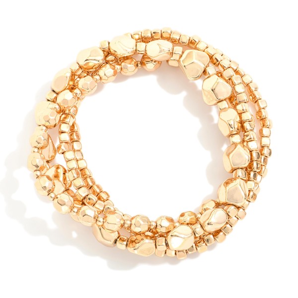 Wholesale set Four Metal Beaded Bracelets Faceted Square Beads D