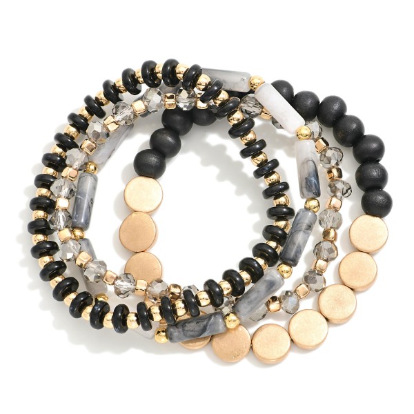 Wholesale set Four Beaded Bracelets Wood Beads Discs Gold Tones D