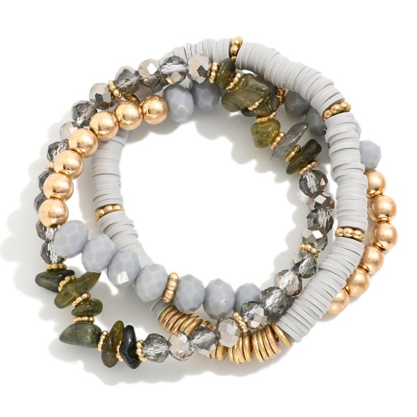 Wholesale set Three Beaded Stretch Bracelets Heishi Beads Faceted Glass Beads Na