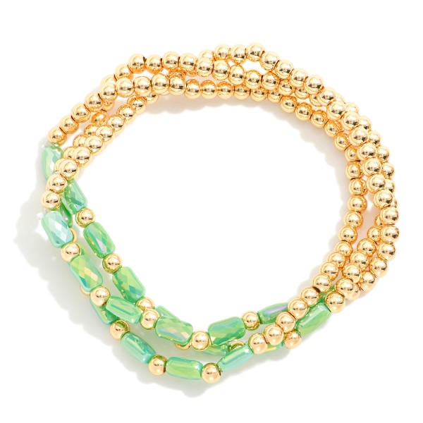 Wholesale set Three Beaded Stretch Bracelets Gold Tones Faceted Beads D