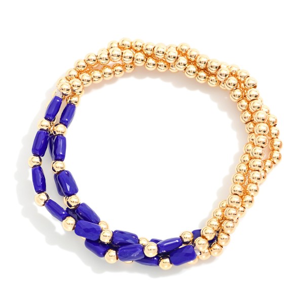 Wholesale set Three Beaded Stretch Bracelets Gold Tones Faceted Beads D