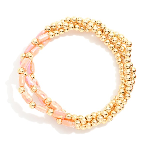 Wholesale set Three Beaded Stretch Bracelets Gold Tones Faceted Beads D