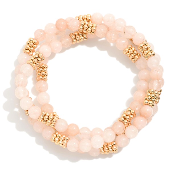 Wholesale set Three Beaded Bracelets Stone Gold Tones D
