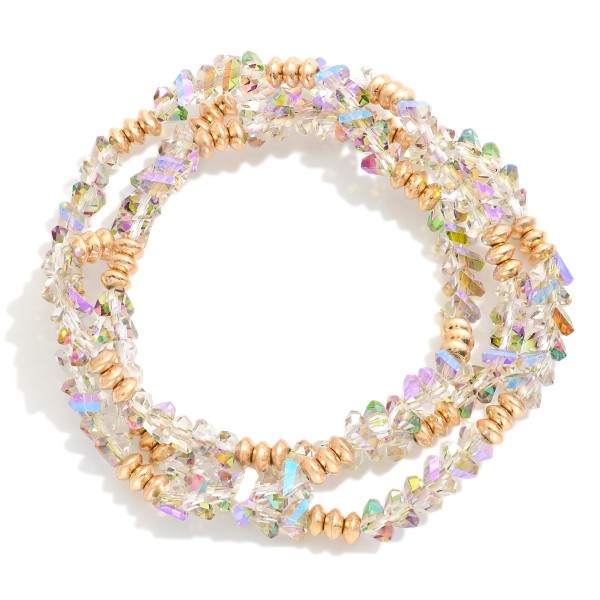 Wholesale set Three Beaded Bracelets Gold Discs Diamond Beads D