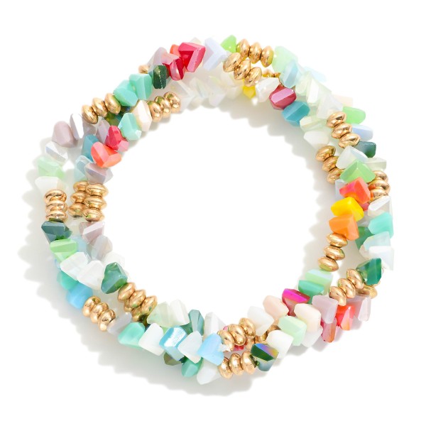 Wholesale set Three Beaded Bracelets Gold Discs Diamond Beads D
