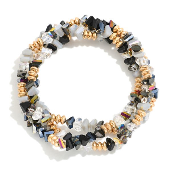 Wholesale set Three Beaded Bracelets Gold Discs Diamond Beads D