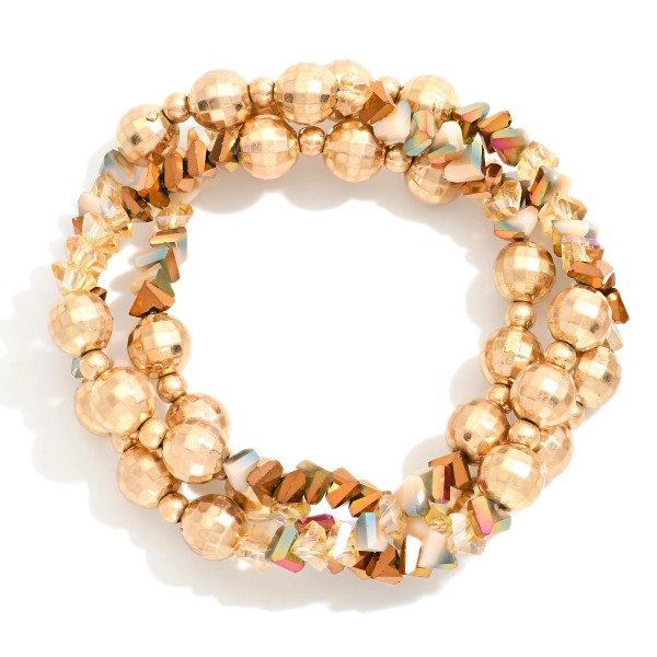 Wholesale set Three Beaded Bracelets Gold Disco Balls Diamond Beads D
