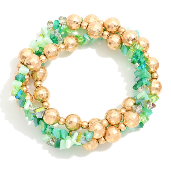 Wholesale set Three Beaded Bracelets Gold Disco Balls Diamond Beads D