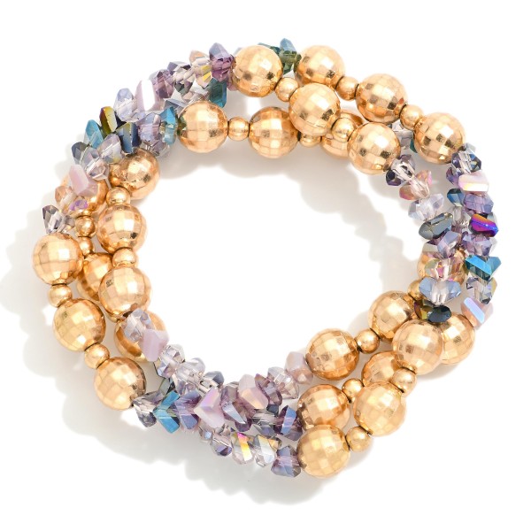 Wholesale set Three Beaded Bracelets Gold Disco Balls Diamond Beads D