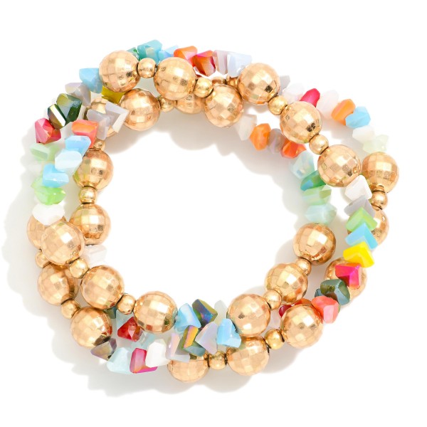 Wholesale set Three Beaded Bracelets Gold Disco Balls Diamond Beads D