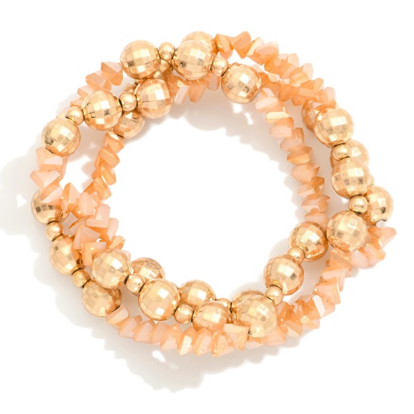 Wholesale set Three Beaded Bracelets Gold Disco Balls Diamond Beads D