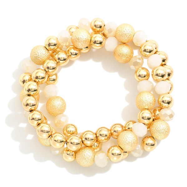 Wholesale set Three Beaded Bracelets Gold Tones Textured Faceted Beads D