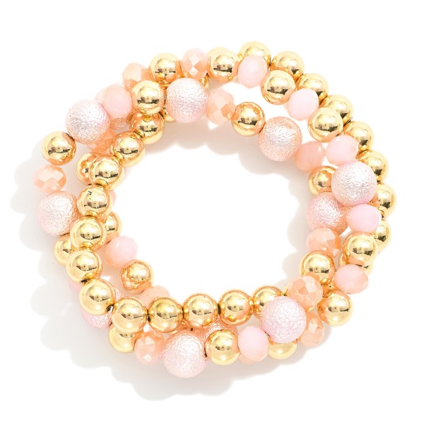 Wholesale set Three Beaded Bracelets Gold Tones Textured Faceted Beads D
