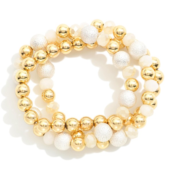 Wholesale set Three Beaded Bracelets Gold Tones Textured Faceted Beads D