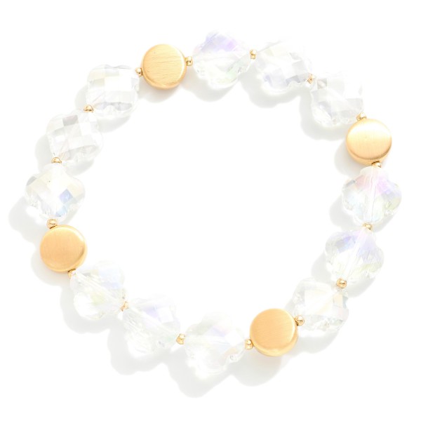 Wholesale beaded Stretch Bracelet Gold Tones Glass Crystal Clovers D